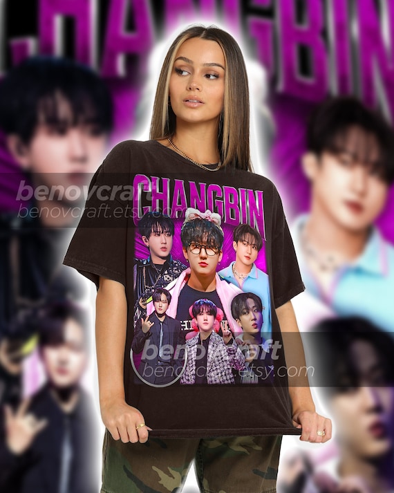 【c-boy street set】 style book #97 Stray Kids CHANGBIN Retro 90s Distressed Bootleg T-shirt