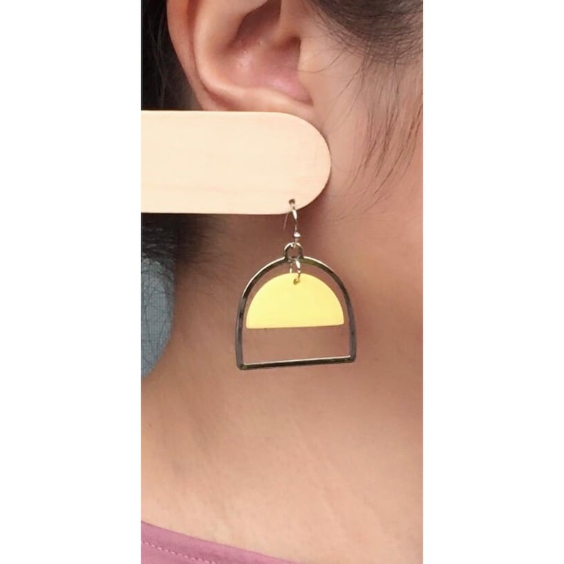 Arch Dangle Earrings yellow /& silver polymer clay nickel free jewelry