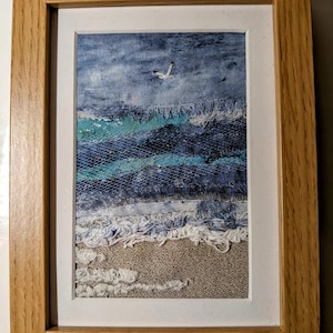 Beach scene number 2, sewn and embroidered artwork, wall art, seaside art