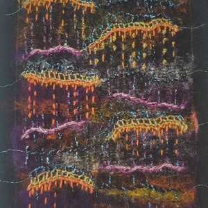 Textile embroidery original abstract art &quot;insomnia&quot; ready to hang