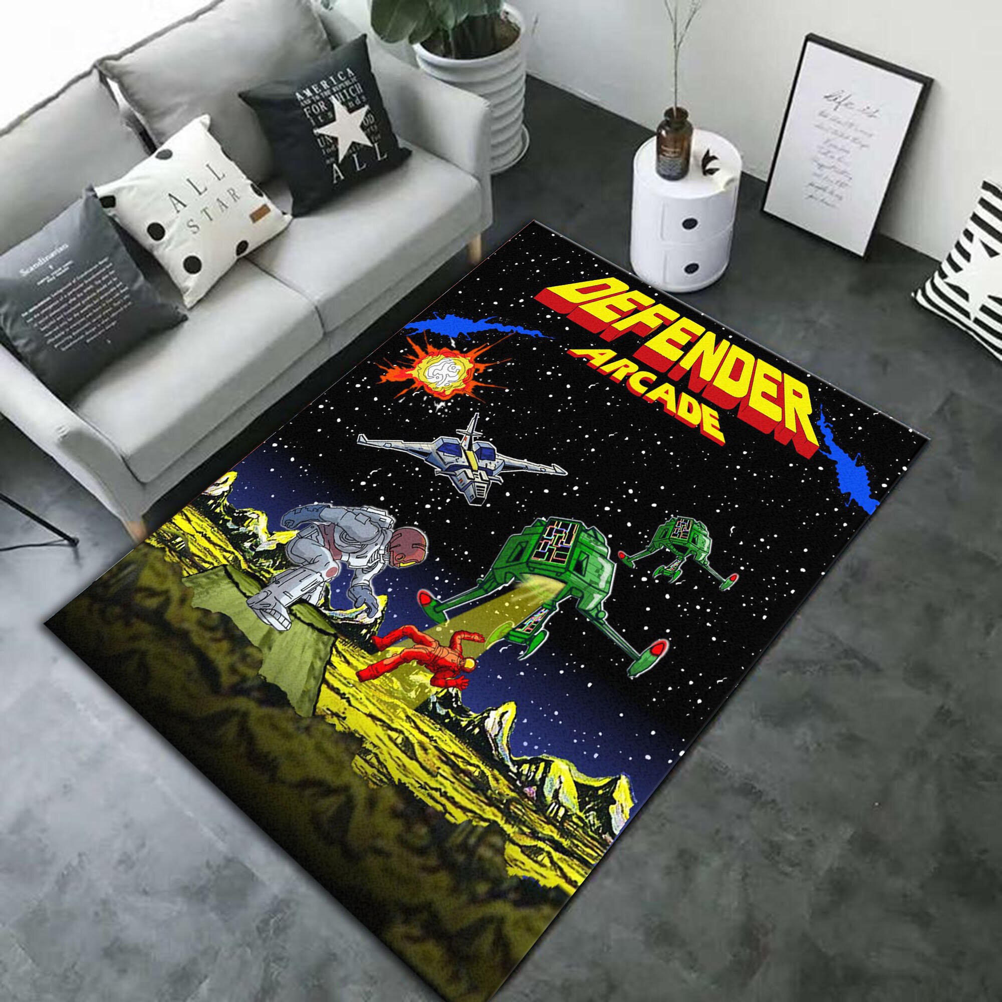 Arcade Defender Retro Gaming Area Rug Game Room Decorative Etsy