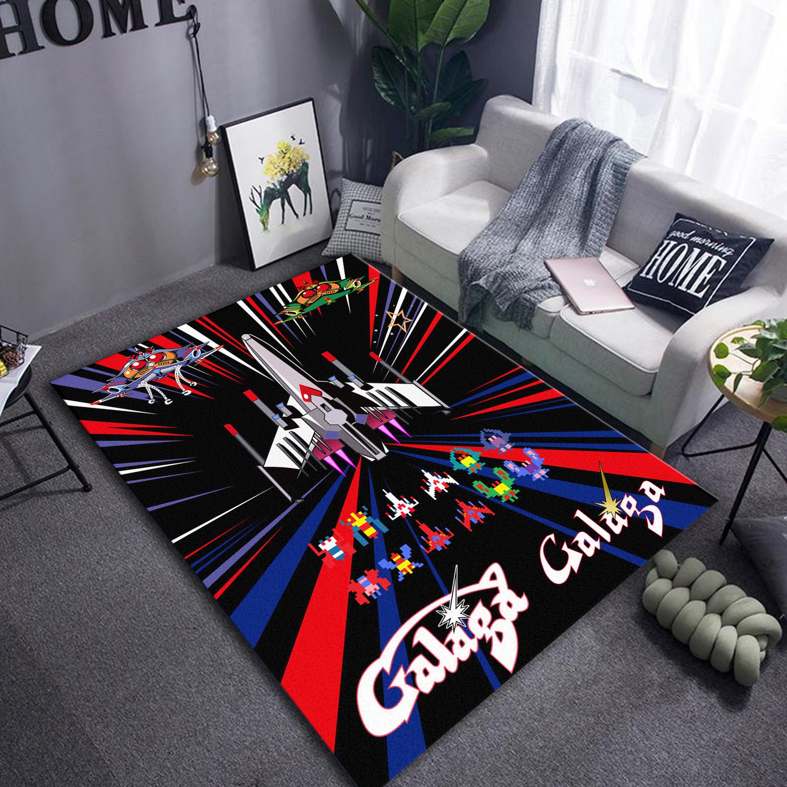 Arcade Galaga themed bartop Retro Gaming Area Rug Game Room Etsy
