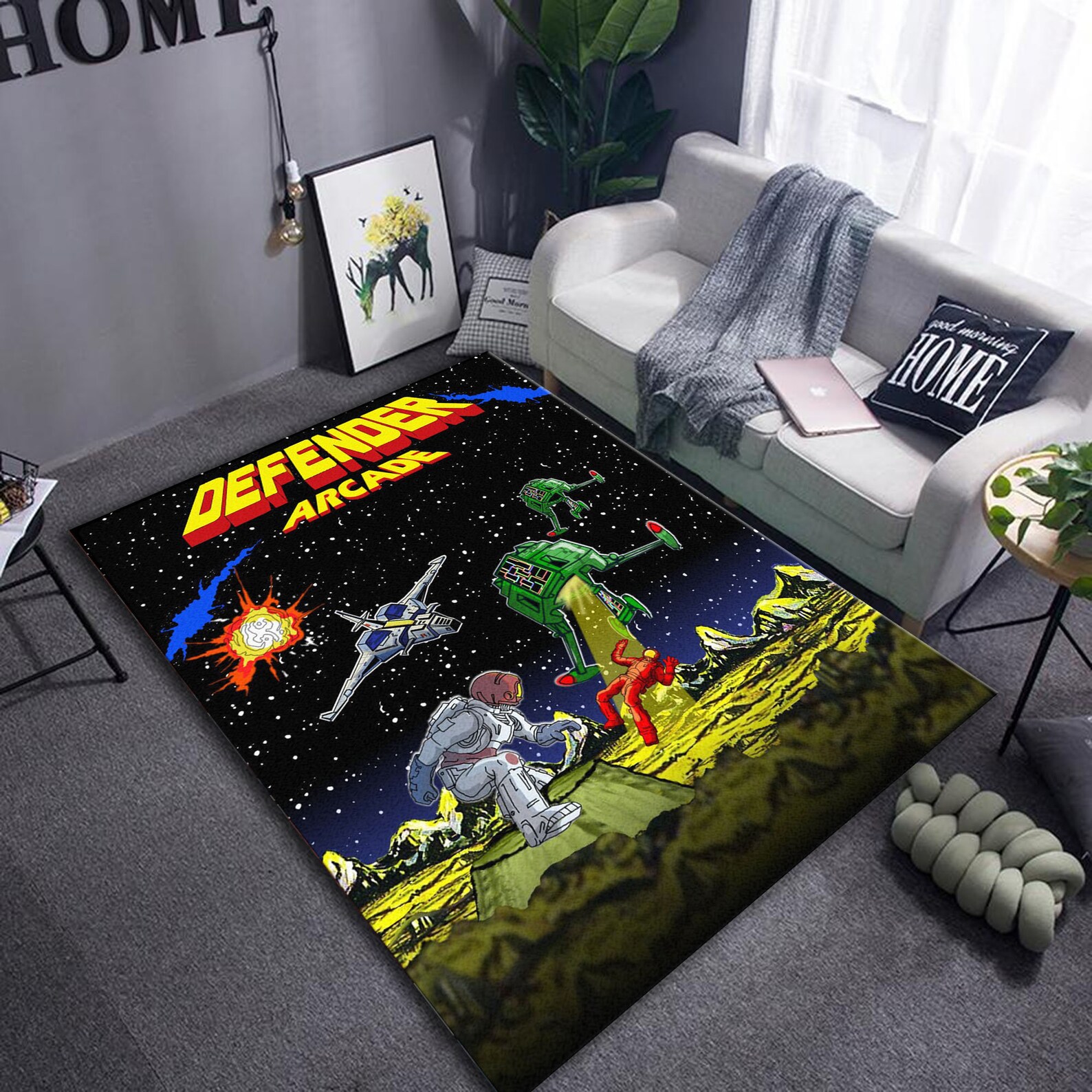 Arcade Defender Retro Gaming Area Rug Game Room Decorative Etsy