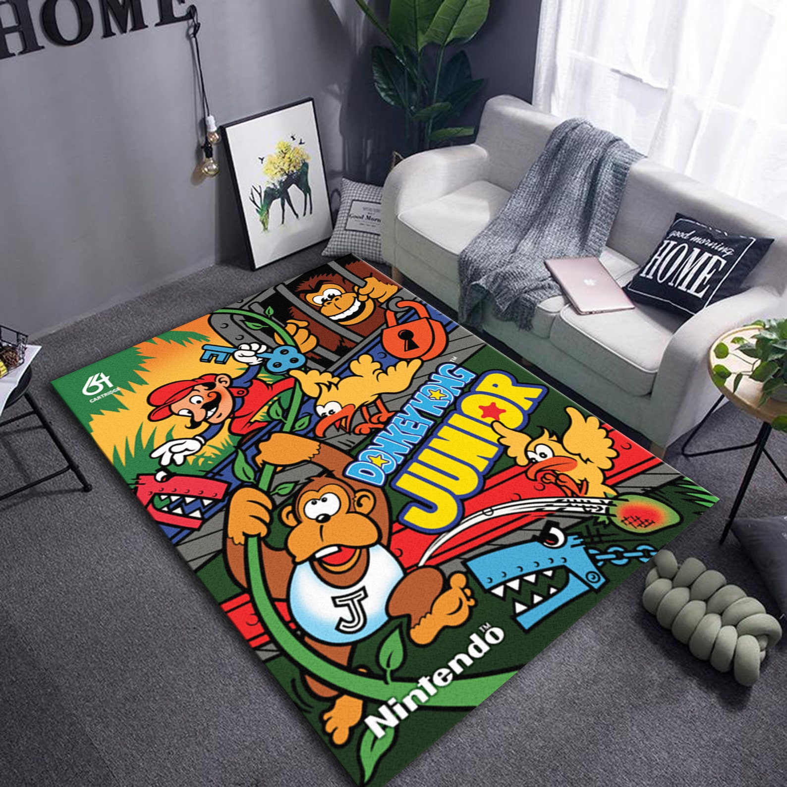 Donkey Kong Jr. Retro Gaming Area Rug Game Room Decorative Etsy