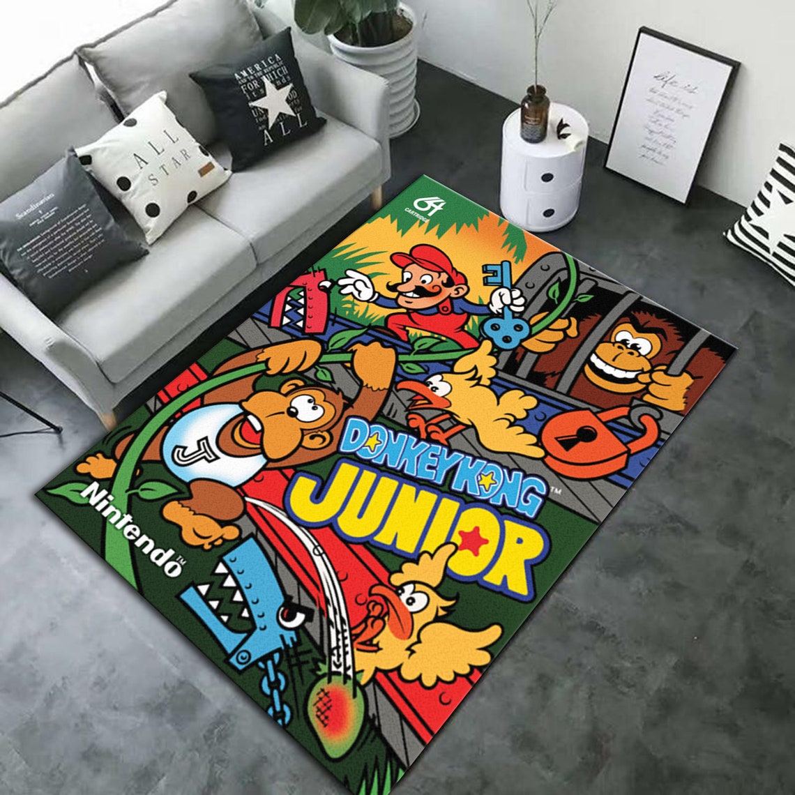 Donkey Kong Jr. Retro Gaming Area Rug Game Room Decorative Etsy