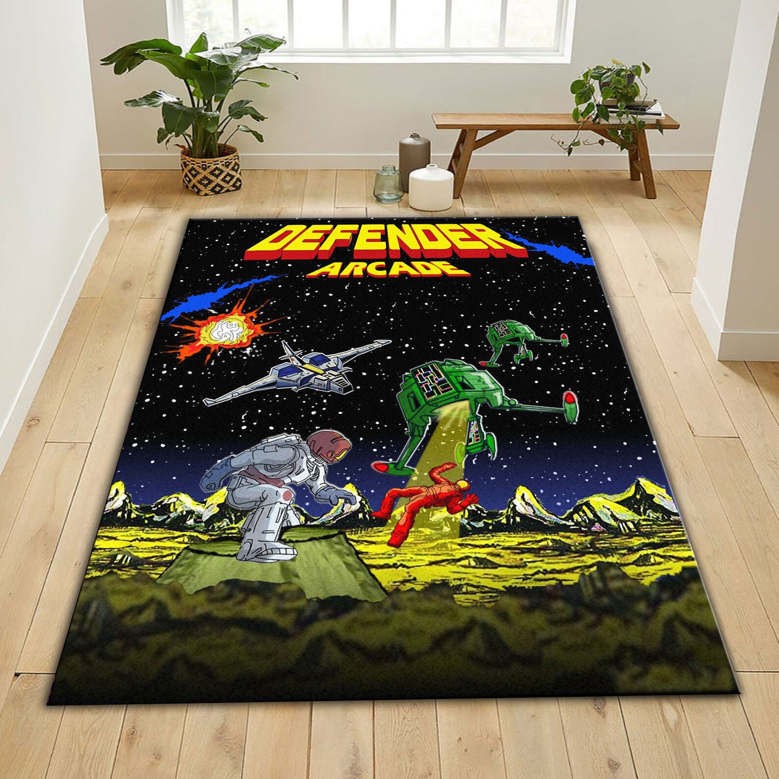 Arcade Defender Retro Gaming Area Rug Game Room Decorative Etsy