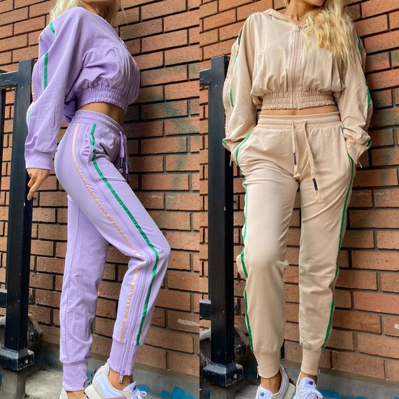 Oversized Co ord Set Drop shoulder Side Stripe Zip side Hoodie