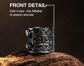 Sterling Silver Viking Beard Bead: Odin & Valknut Design