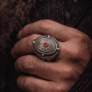 Secret Compartment Ring – Sterling Silver Hidden Chamber with Ruby, Solomon Key Symbol