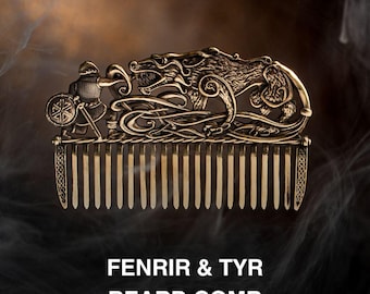 Fenrir & Tyr Viking Beard Comb: Norse Mythology, 925 Silver or Brass
