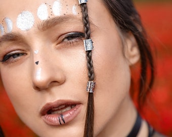 Cuentas de pelo vikingas de plata de ley: diseño de Odín y Valknut