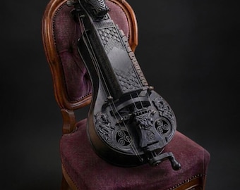 Handmade Dragon Carved Hurdy Gurdy | Medieval Celtic Viking Musical Instrument