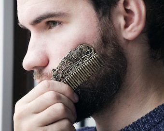 Viking Beard Comb: Plywood Pocket Comb with Odin & Drakkar Design