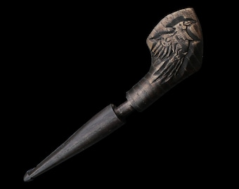 Handmade Ash Wood Viking Pipe: Odin&#39;s Raven Skull Tobacco Bowl