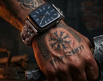 Silver Handcrafted Viking Bracelet for Apple Watch - Norse Inspired Design