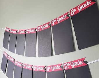 Graduation photo banner with school pictures. Fully customizable to specific school colors. Graduation party decor