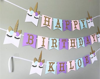 Unicorn Glitter font birthday customizable banner