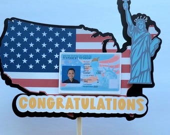 US citizen celebratory cake topper. green card cake topper.