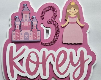 Princess birthday cake topper with name and age customizable hair color