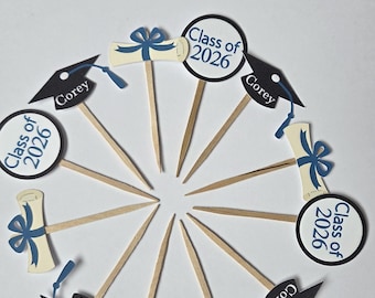 Abschlussfeier Cupcake Toppers anpassbar. Klasse von 2026 Cupcake Toppers