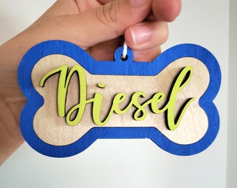 Custom wood dog bone ornament with name