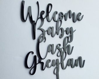 Welcome baby acrylic cake topper. Baby shower cake topper. Baby shower decor