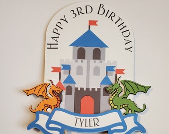 Dragon birthday cake topper with name and age