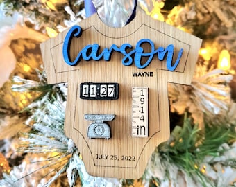 3D baby Christmas keepsake ornament. All about baby ornament. Custom baby ornament with name, weight, time of birthday, length, and date