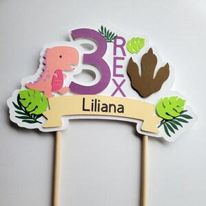 3 Rex dinosaur 3D cake topper with name and age