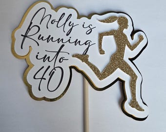 Running into birthday cake topper. Running themed cake topper. Custom with or without name and age