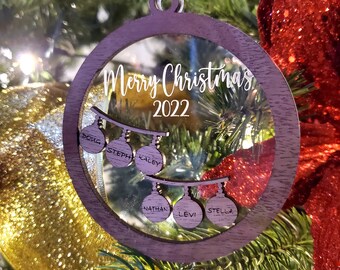 2022 custom Christmas ornament with names. Custom wood and acrylic ornament