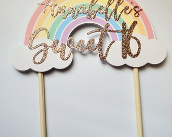 Sweet 16 rainbow cake topper with glitter font