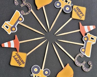 Construction cupcake toppers with customizable number