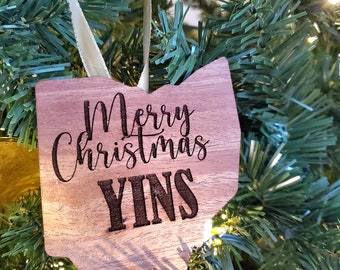 Merry Christmas yins ohio state custom wood ornament