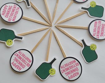 pickleball retirement cupcake topper. happy drinking retirement cupcake toppers