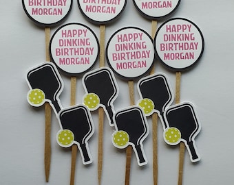 pickleball birthday cupcake topper. happy drinking birthday cupcake toppers