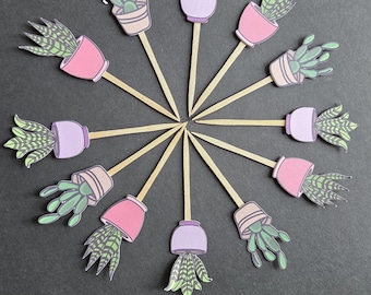 Plant theme cupcake toppers. Succulent cupcake toppers.