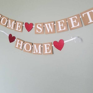 Home sweet home banner with glitter font. House warming decor