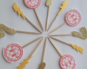 Preppy smiley face lightning bolt custom cupcake toppers.