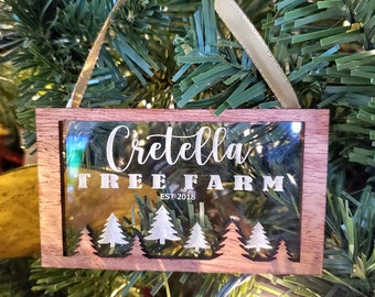 2022 family name Tree farm ornament. 2022 custom wood and acrylic ornament. Gift for family.