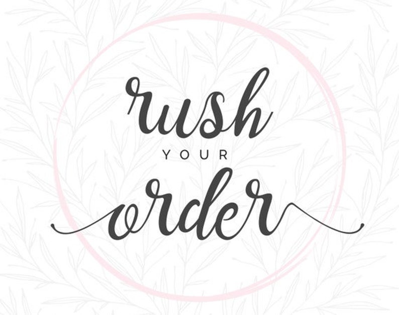 K&ouml;nnte beinhalten: Wei&szlig;er Hintergrund mit einem rosa Kreis und schwarzem Text, der "rush your order" lautet.