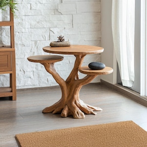 Handcrafted live edge end table rustic side table handmade round table solid wood coffee table for living room bedroom unique home decor
