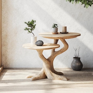 Farmhouse round table solid wood coffee table handcrafted live edge end table rustic side table for living room bedroom unique home decor