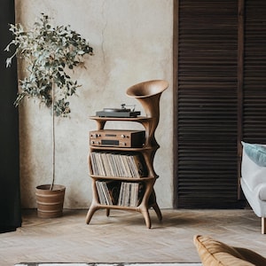Rustic Record Player Stand Farmhouse Record Storage Mid Century Turntable Stand Media Stereo Cabinet Living Room Furniture