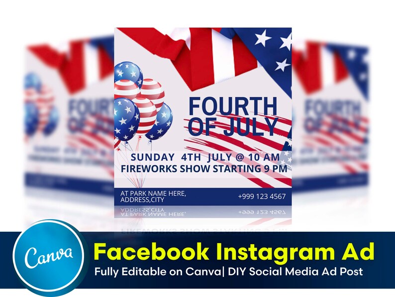 4th of July Facebook Instagram Ad DIY Canva Independence Day - Etsy Canada