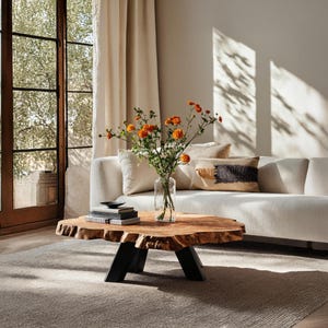 Modern Solid Wood Coffee Table Live Edge Rustic Coffee Table Farmhouse Table Reclaimed Wood Table Living Room Table Living Room Decor