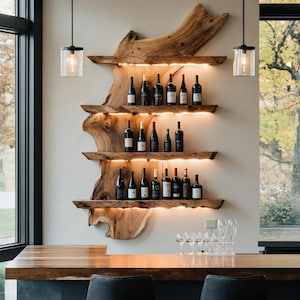 Handcrafted wine stand mid century wine rack countertop solid wood wine bottle holder for modern kitchen or home bar decor