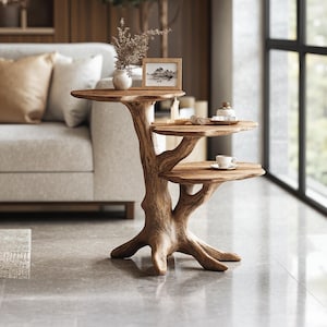 Rustic side table farmhouse live edge end table handmade round table solid wood coffee table for living room bedroom unique home decor