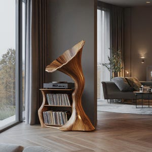 Rustic Record Player Stand Mid Century Record Storage Solid Wood Turntable Stand Media Stereo Cabinet Living Room Furniture