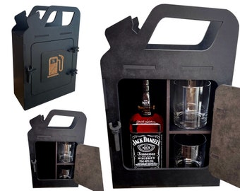 Jerry Can Mini Bar - Holz-Kraftstoffkanister mit Platz für Flasche Whiskygläser Kanister als Männergeschenk Barschrank Geschenke für Männer